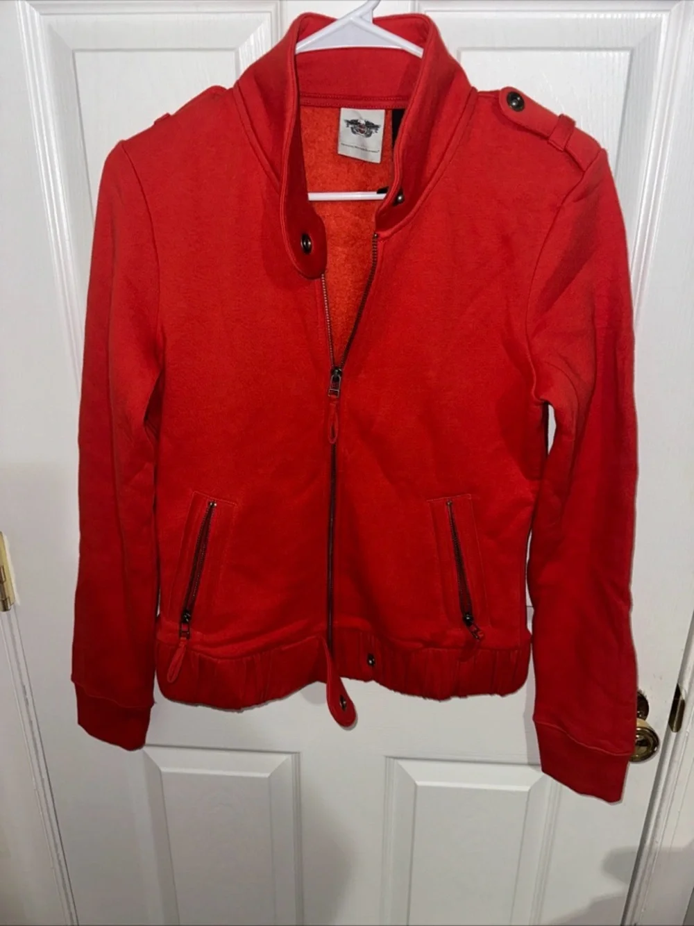 Harley-Davidson Women's Bright Red Zip-Up Bomber Jacket - Picture 2 of 6